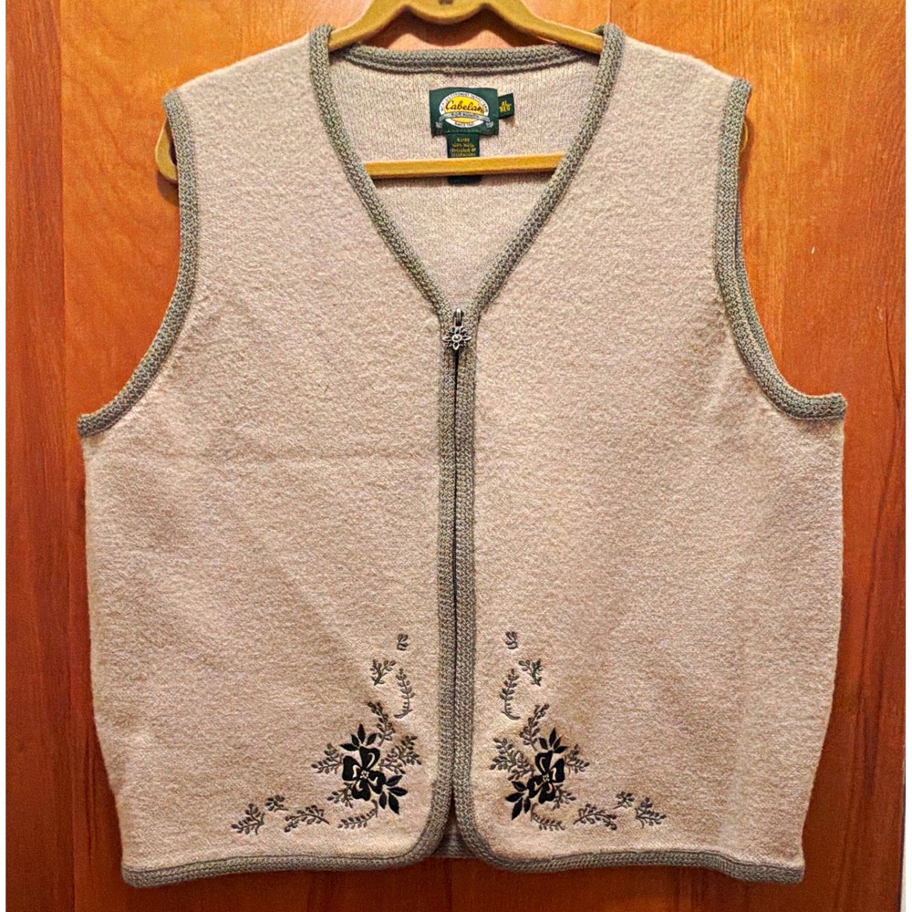 VTG 100% Wool Embroidered Sweater Vest Women XL Grannycore Cottagecore CabinCore